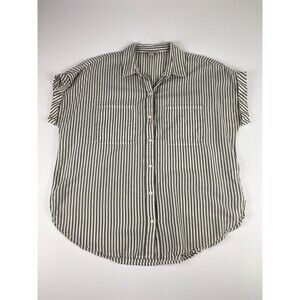 Lucky Brand Womens Rolled Sleeve Striped Button Down Shirt Relaxed Grey White SM